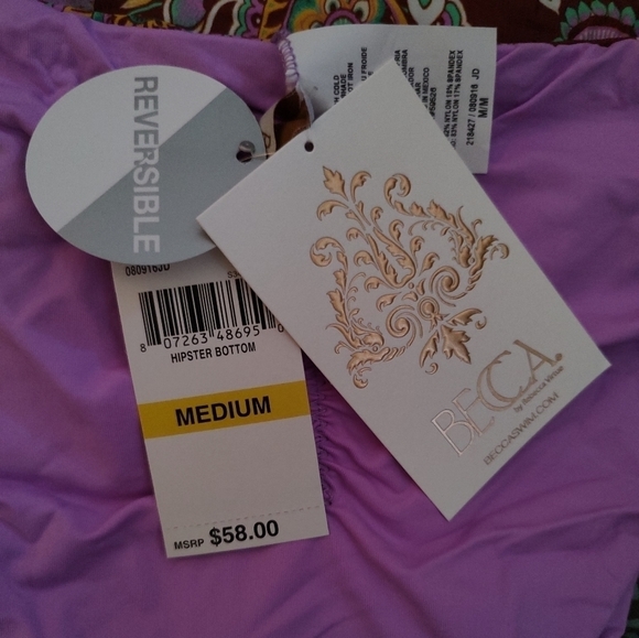BECCA Purple Multi Color Hipster Bikini Bottoms Sz.M NWT - Picture 5 of 9